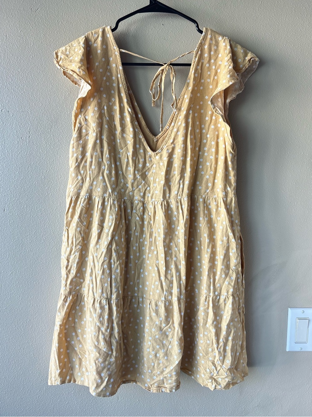 Abercrombie &‎ Fitch Linen Blend Swiss Dot Open Back Mini Dress Cream Boho - Picture 3 of 10